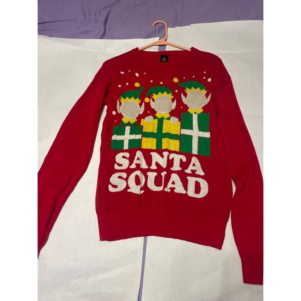 SANTA SQUAD Size M Ugly Funny Cute Christmas Sweater Photos Insert